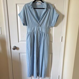 Zara Sky Blue Midi Dress with Button Detail